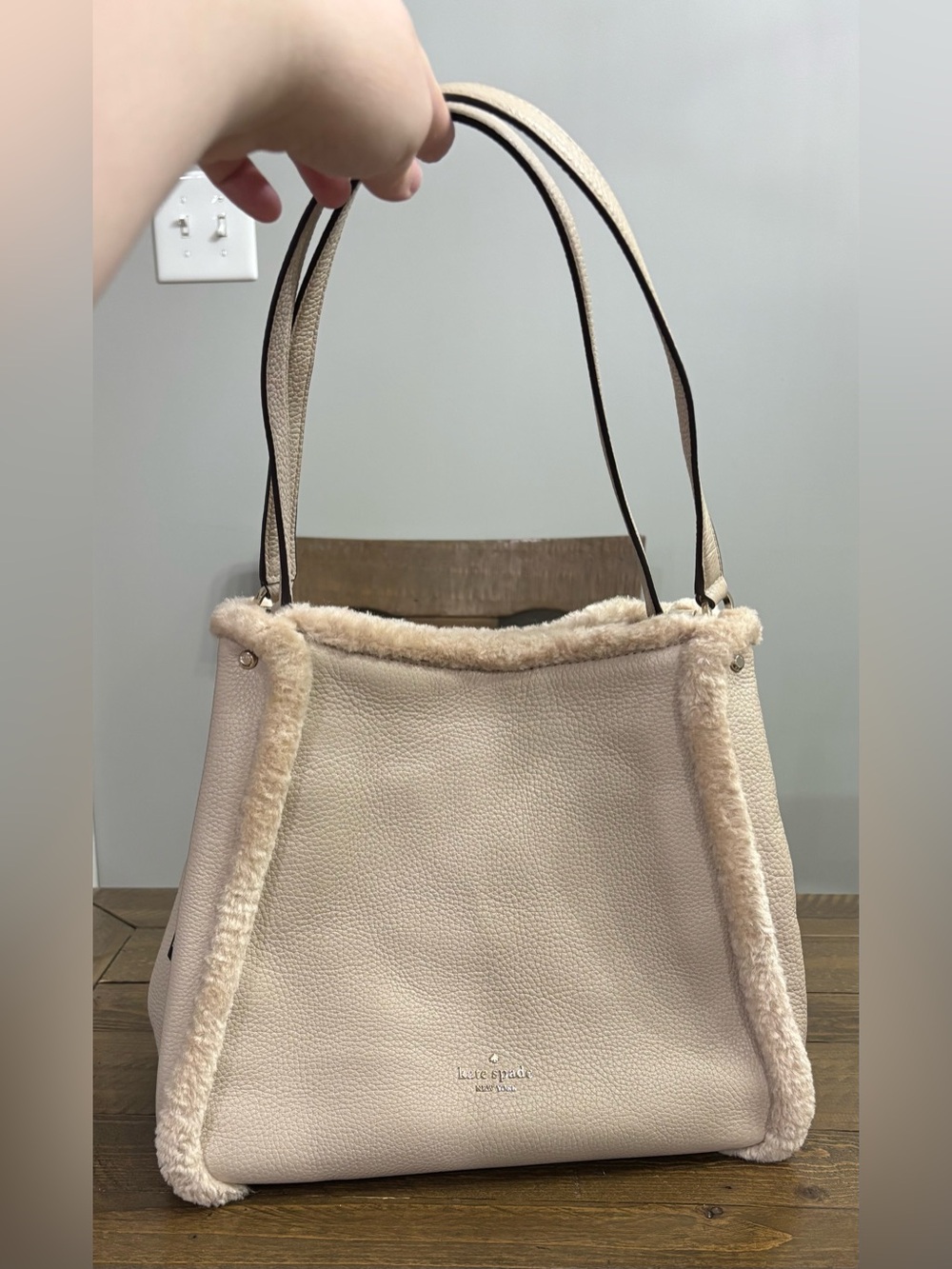 Kate Spade Leila Medium Triple Compartment Shoulder Bag with Faux Shearling